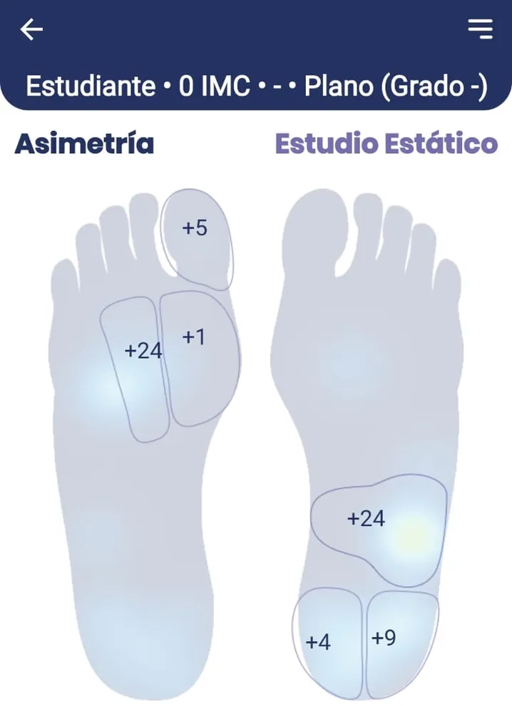 Informe de asimetría del estudio estático: diferencia de presión entre las zonas de ambos pies